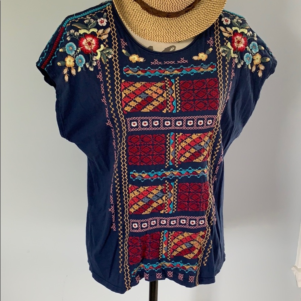 Johnny Was Cotton Embroidered Tee - XS